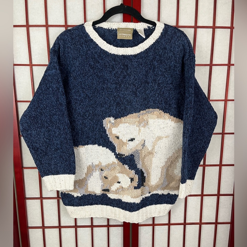 Vintage 90’s Liz Claiborne Hand Knitted Polar Bear Sweater